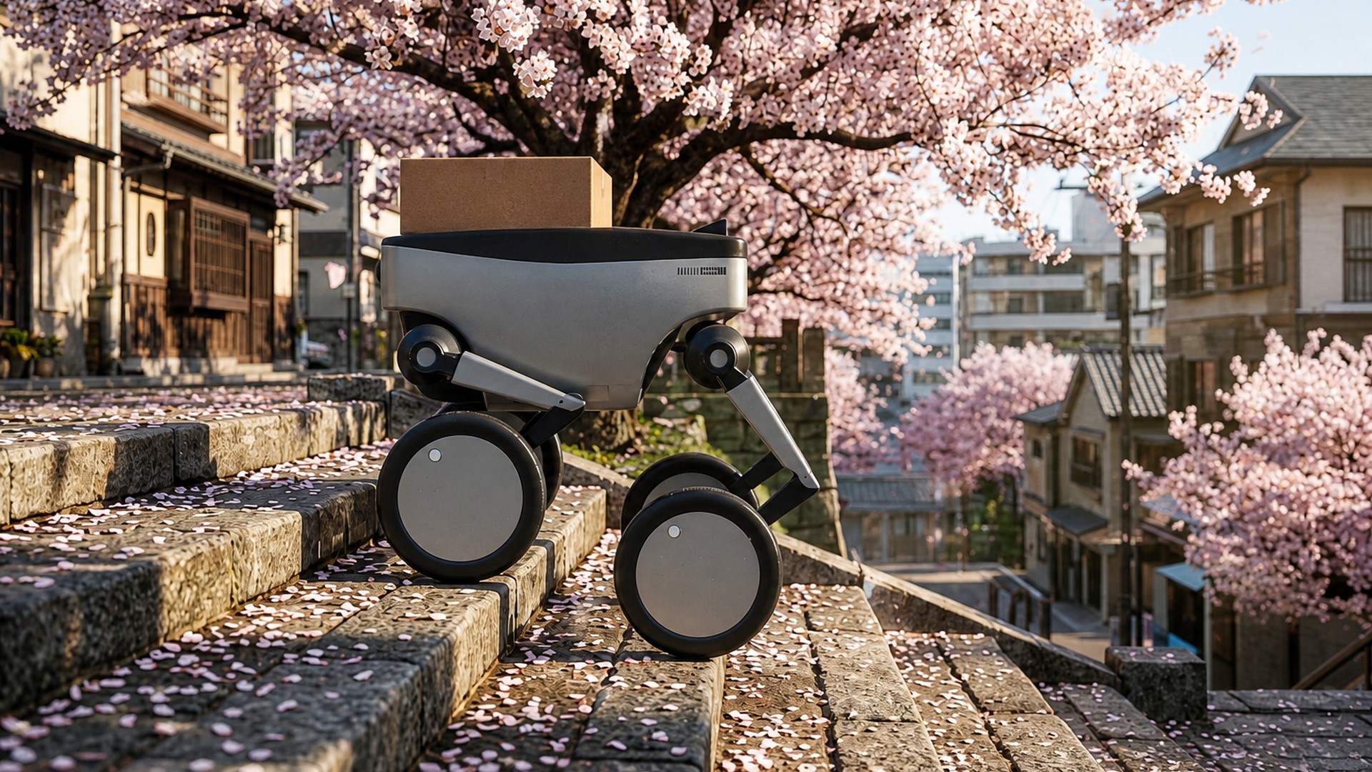 ONYU delivering goods on urban stairs and sidewalks.